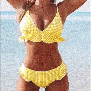 Yellow Gingham Ruffled Bikini